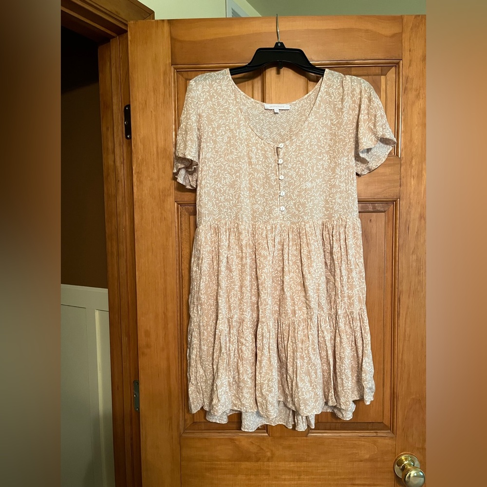 Light pink babydoll dress, functional buttons, double lined skirt